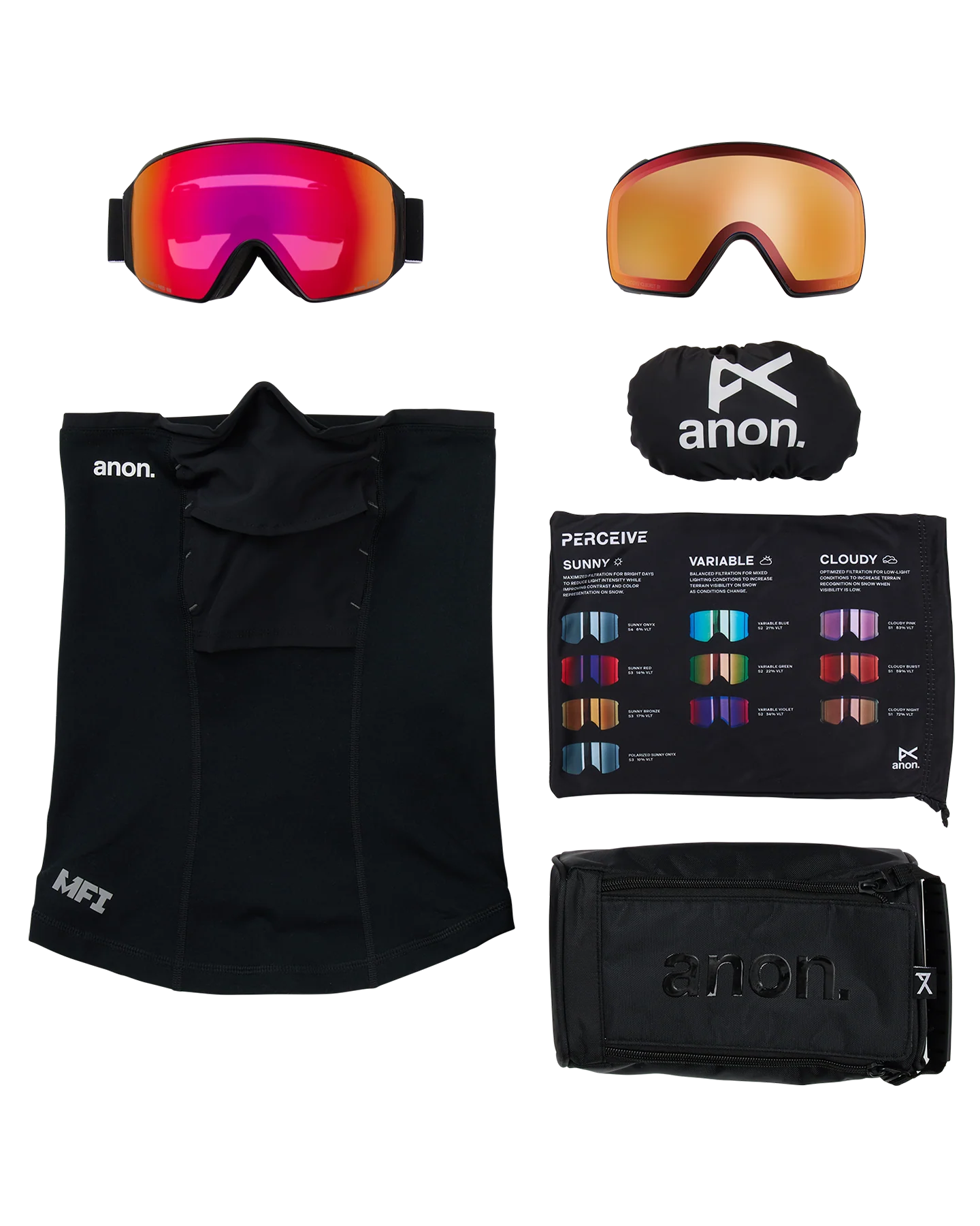 Anon M4 (Toric) Low Bridge Snow Goggles + Bonus Lens + MFI® Face Mask - Black/Perceive Sunny Red - Image 6