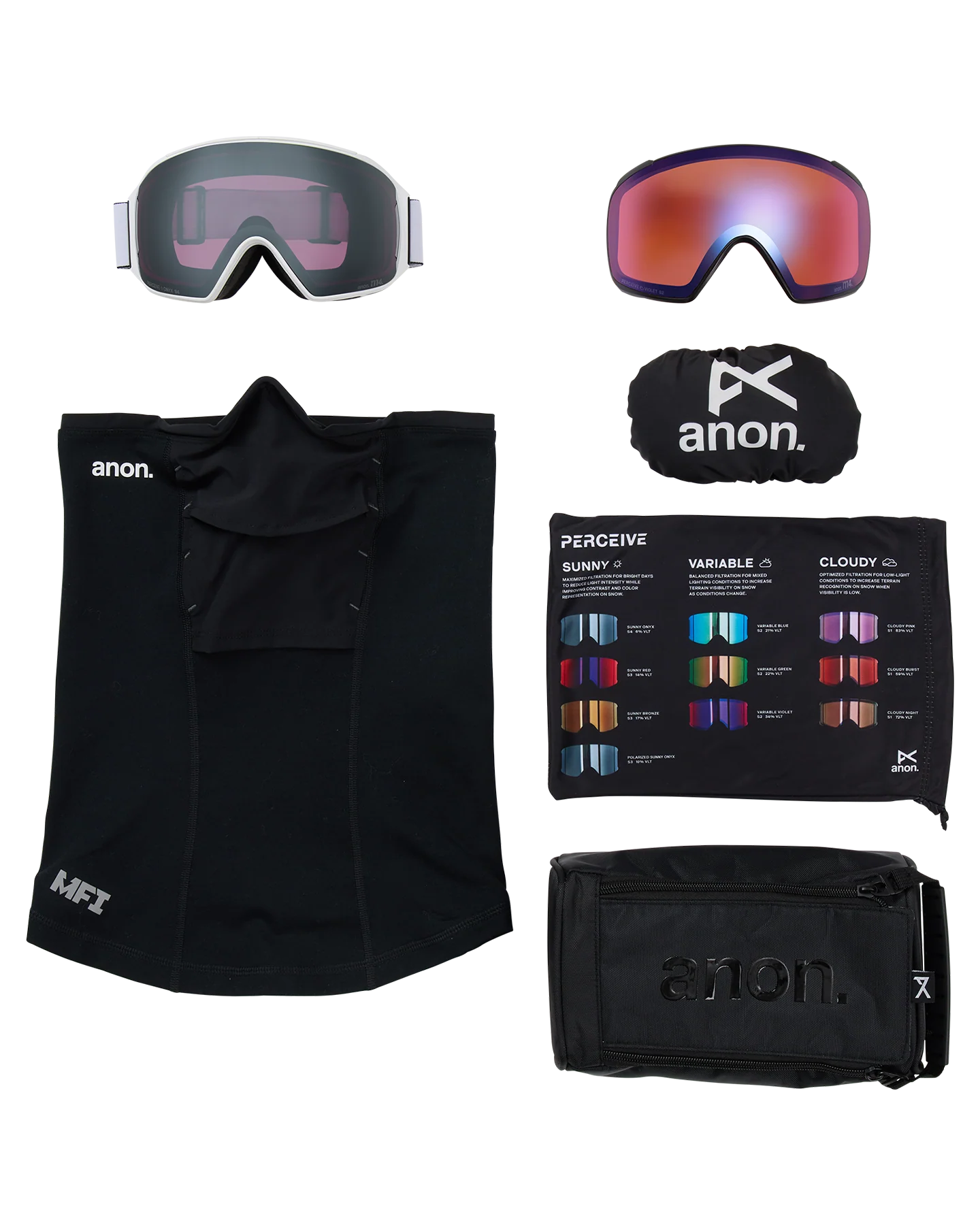 Anon M4 (Toric) Low Bridge Snow Goggles + Bonus Lens + MFI® Face Mask - White/Perceive Sunny Onyx - Image 6