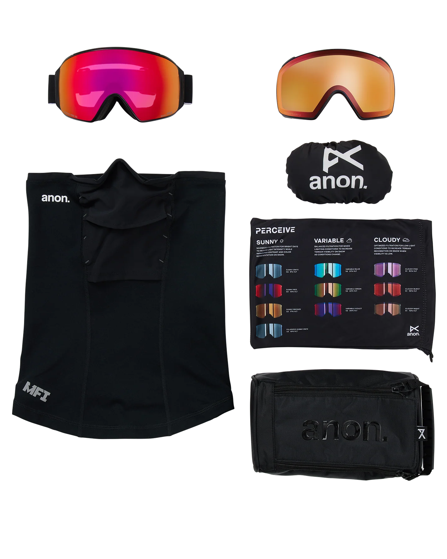 Anon M4 (Toric) Snow Goggles + Bonus Lens + MFI® Face Mask - Black/Perceive Sunny Red - Image 6