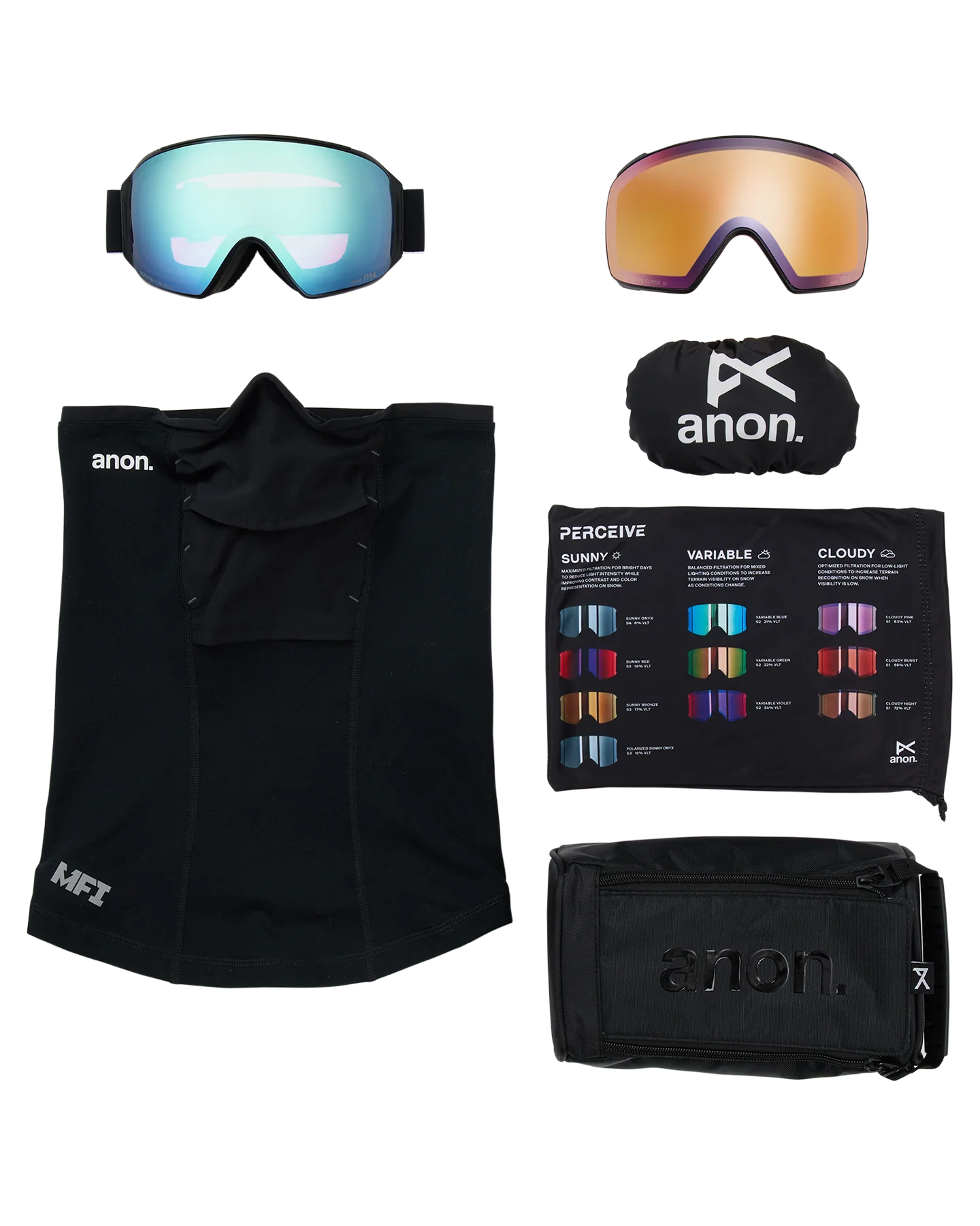 Anon M4 (Toric) Snow Goggles + Bonus Lens + MFI® Face Mask - Black/Perceive Variable Blue Lens - Image 6