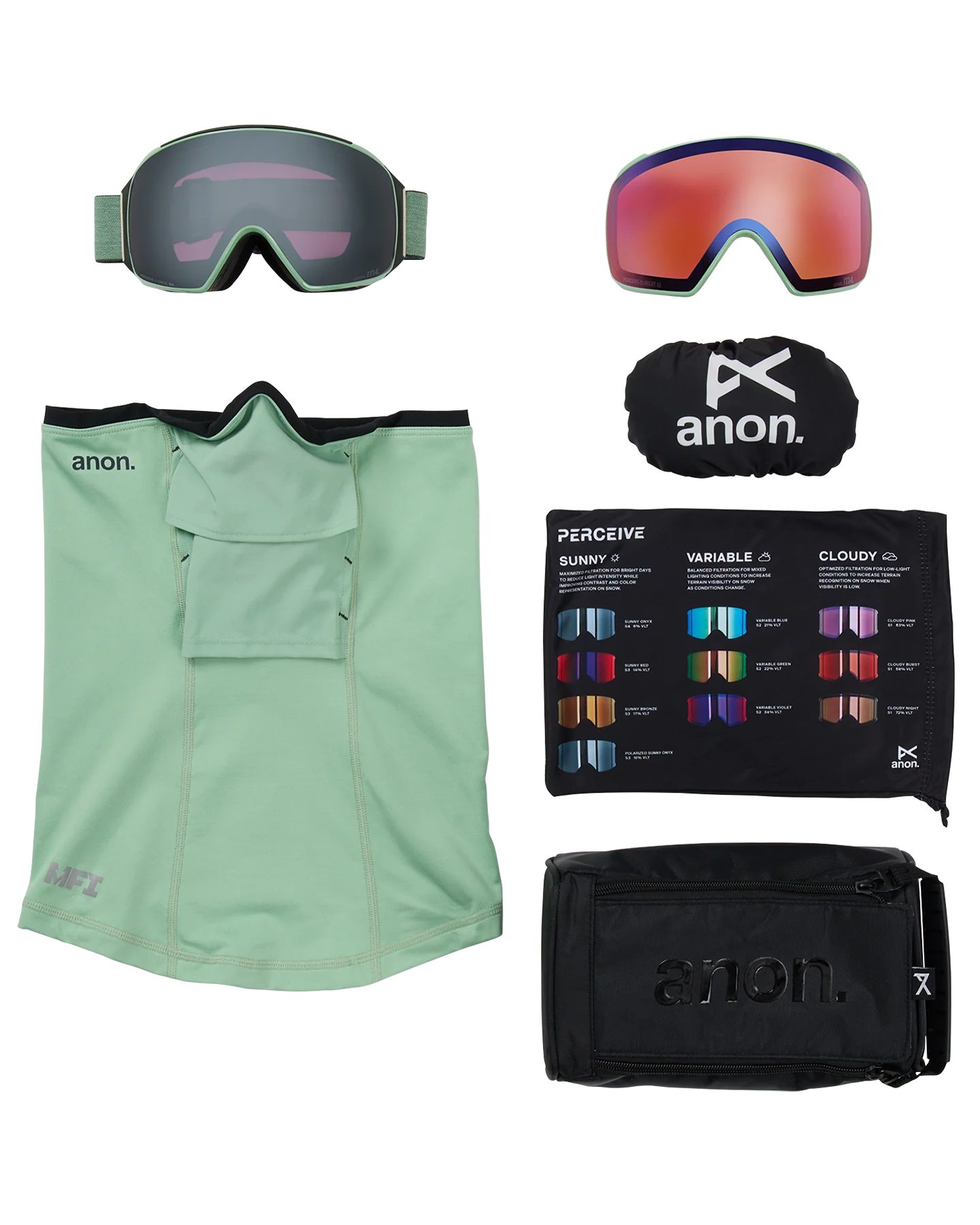 Anon M4 (Toric) Snow Goggles + Bonus Lens + MFI® Face Mask - Soft Sage/Perceive Sunny Onyx - Image 6