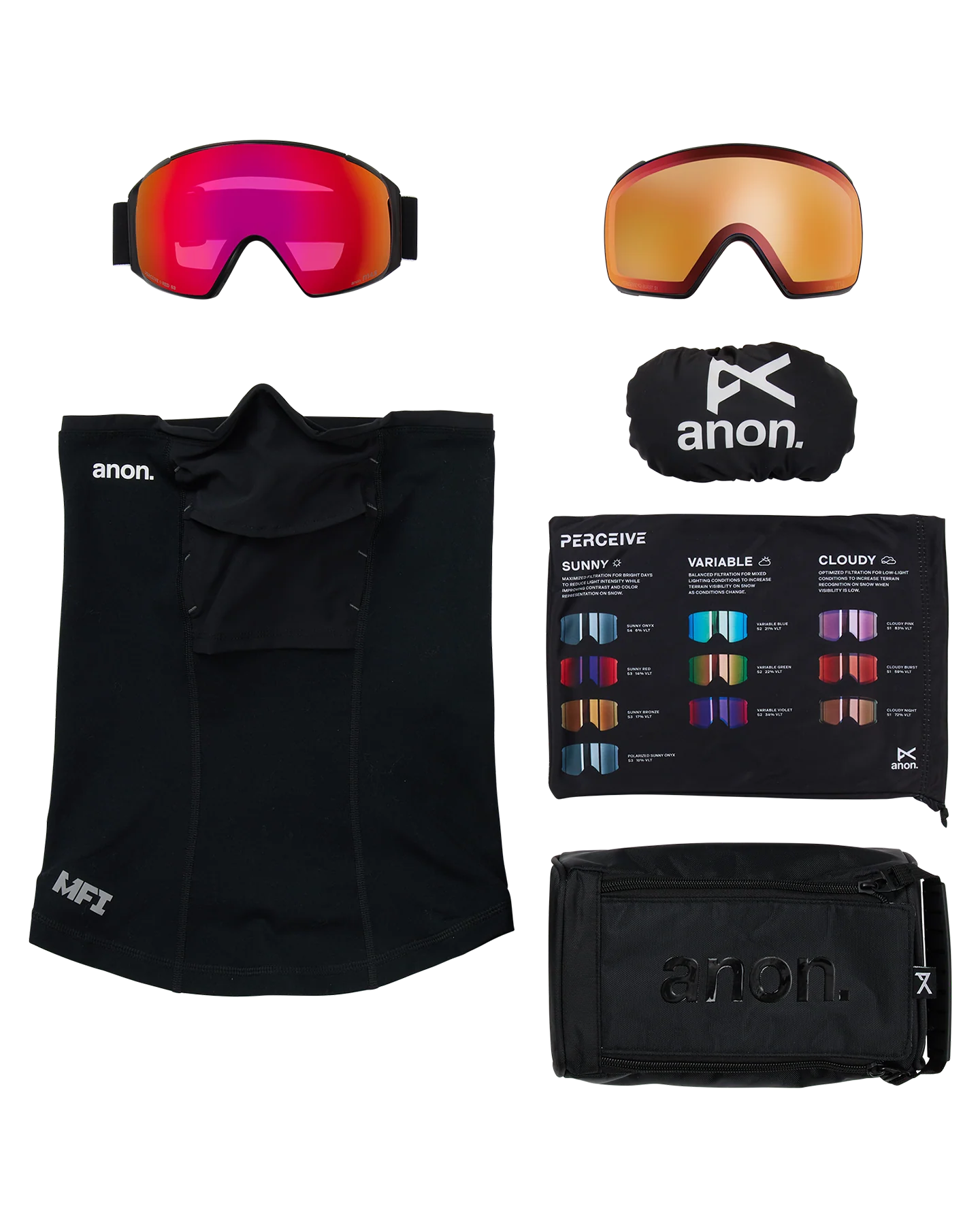 Anon M4S (Toric) Low Bridge Snow Goggles + Bonus Lens + MFI® Face Mask - Black/Perceive Sunny Red - Image 6