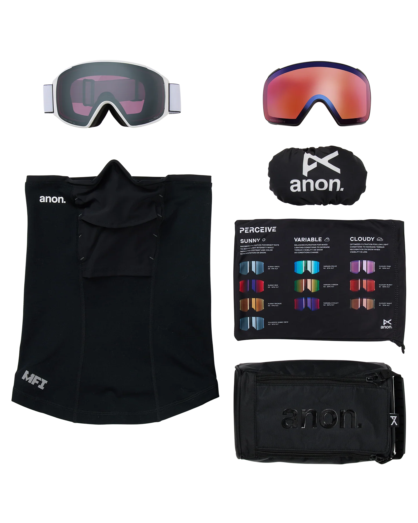 Anon M4S (Toric) Low Bridge Snow Goggles + Bonus Lens + MFI® Face Mask - White/Perceive Sunny Onyx - Image 6