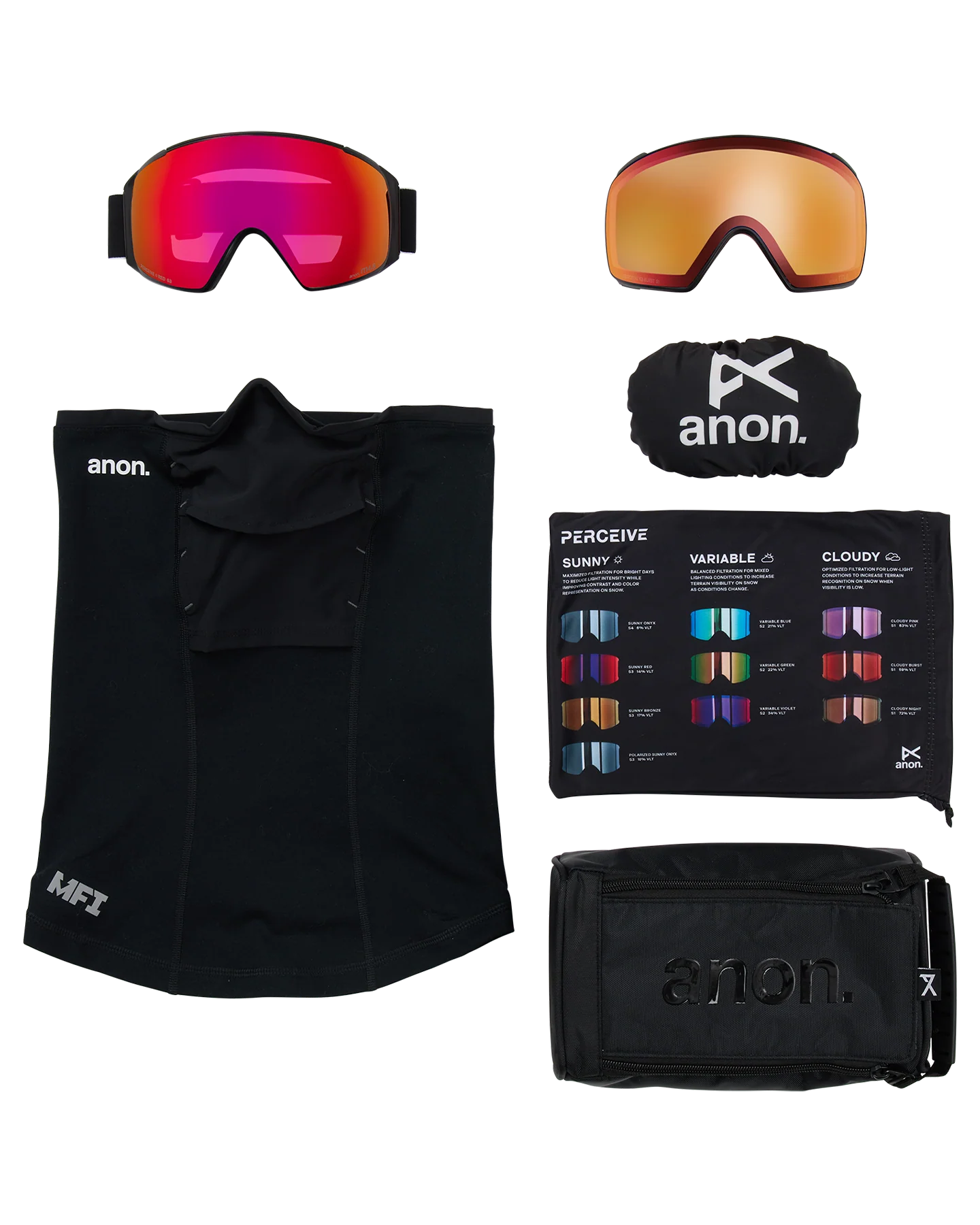 Anon M4S (Toric) Snow Goggles + Bonus Lens + MFI® Face Mask - Black/Perceive Sunny Red - Image 6