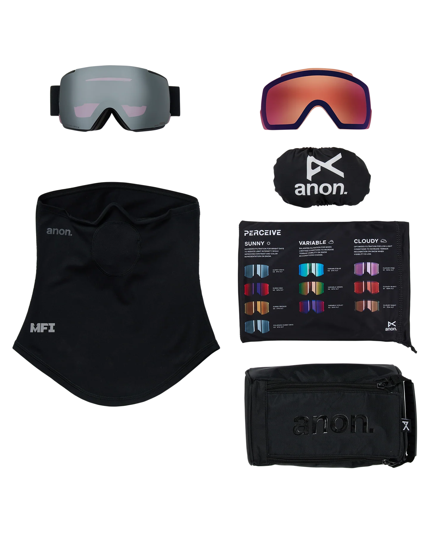 Anon M5S Low Bridge Snow Goggles + Bonus Lens + MFI® Face Mask - Smoke/Perceive Sunny Onyx - Image 6