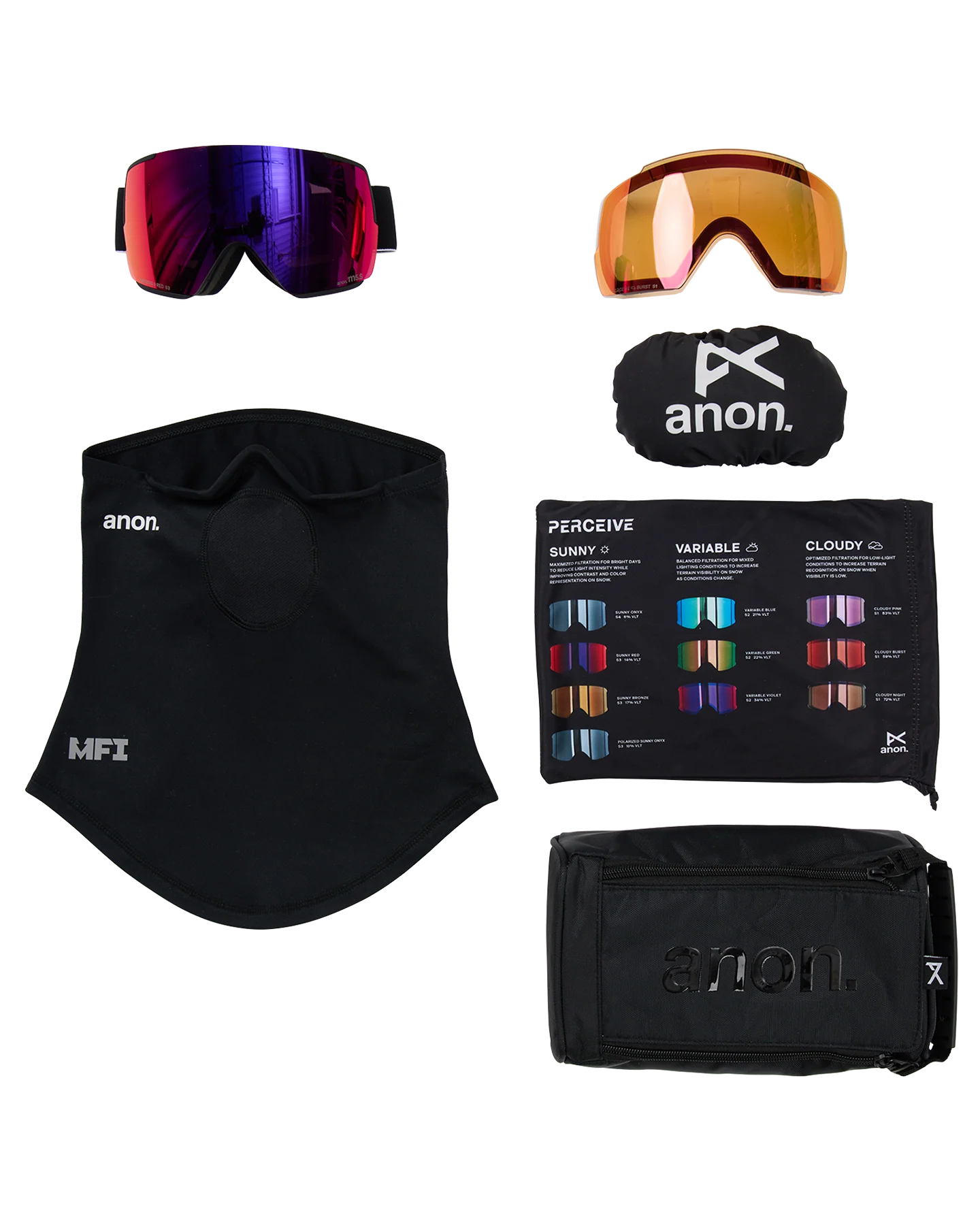 Anon M5S Snow Goggles + Bonus Lens + MFI® Face Mask - Black/Perceive Sunny Red - Image 6