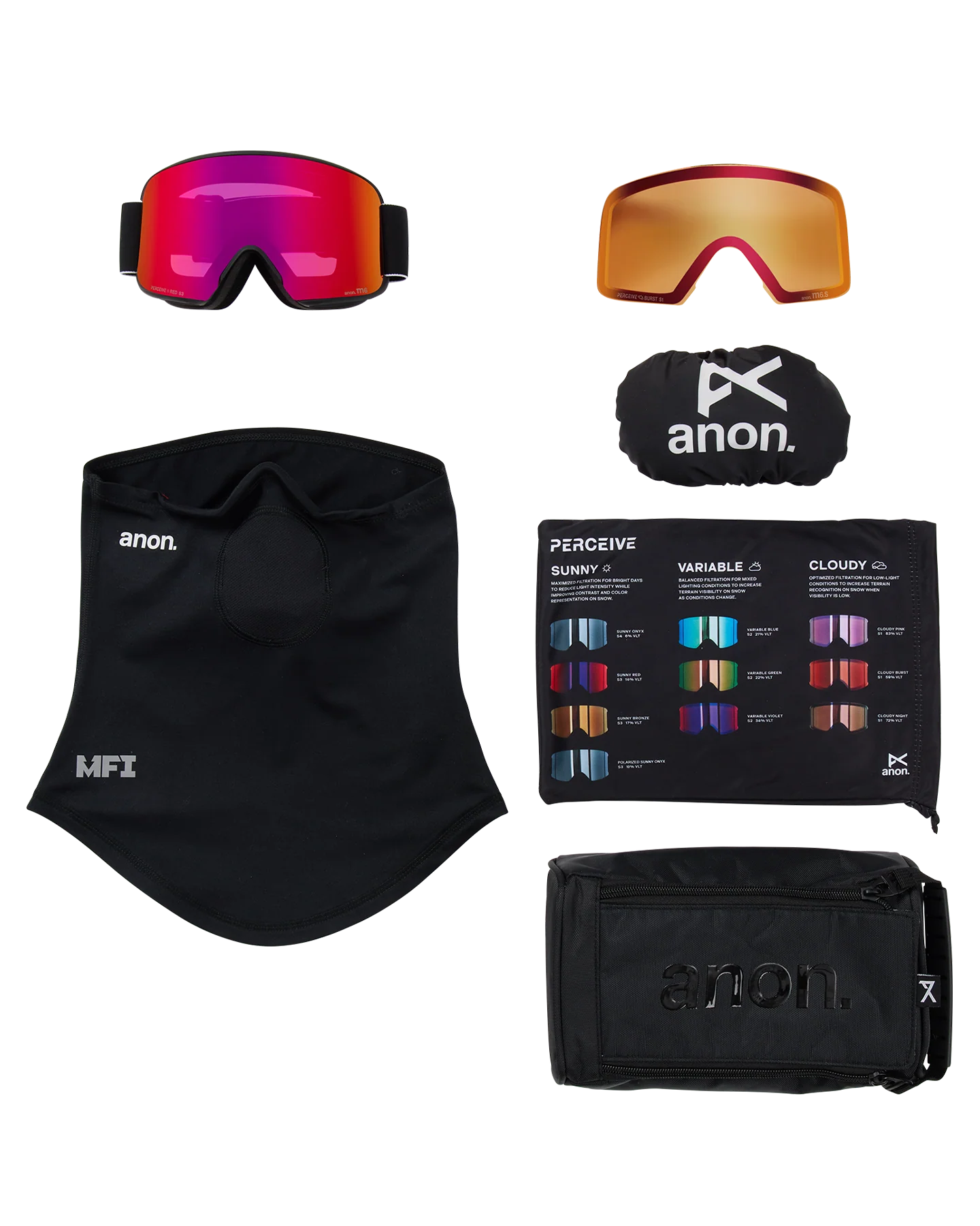 Anon M6 Low Bridge Snow Goggles + Bonus Lens + MFI® Face Mask - Black/Perceive Sunny Red - Image 6