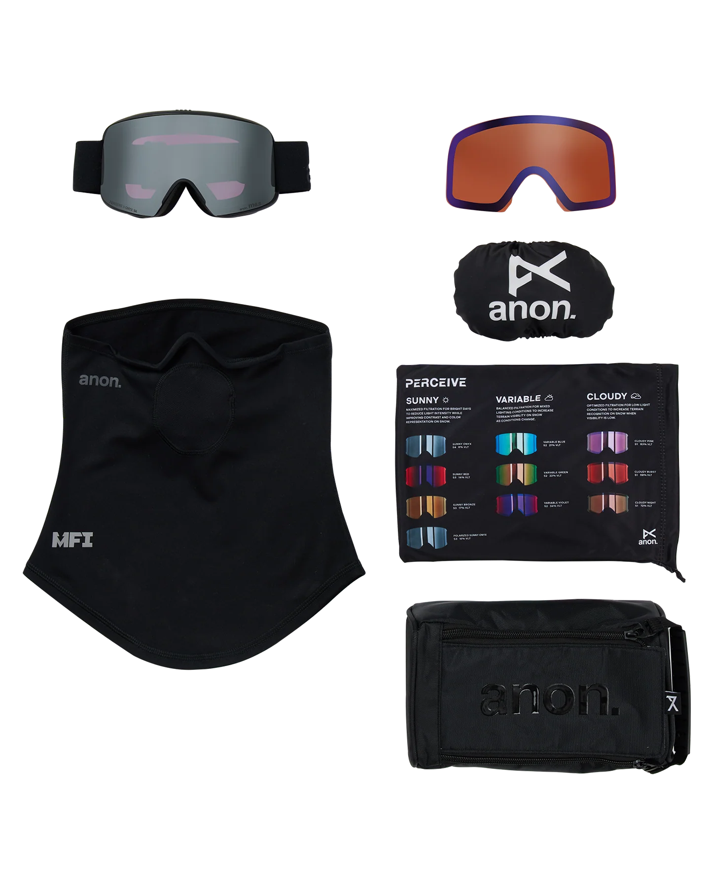 Anon M6 Low Bridge Snow Goggles + Bonus Lens + MFI® Face Mask - Smoke/Perceive Sunny Onyx - Image 6