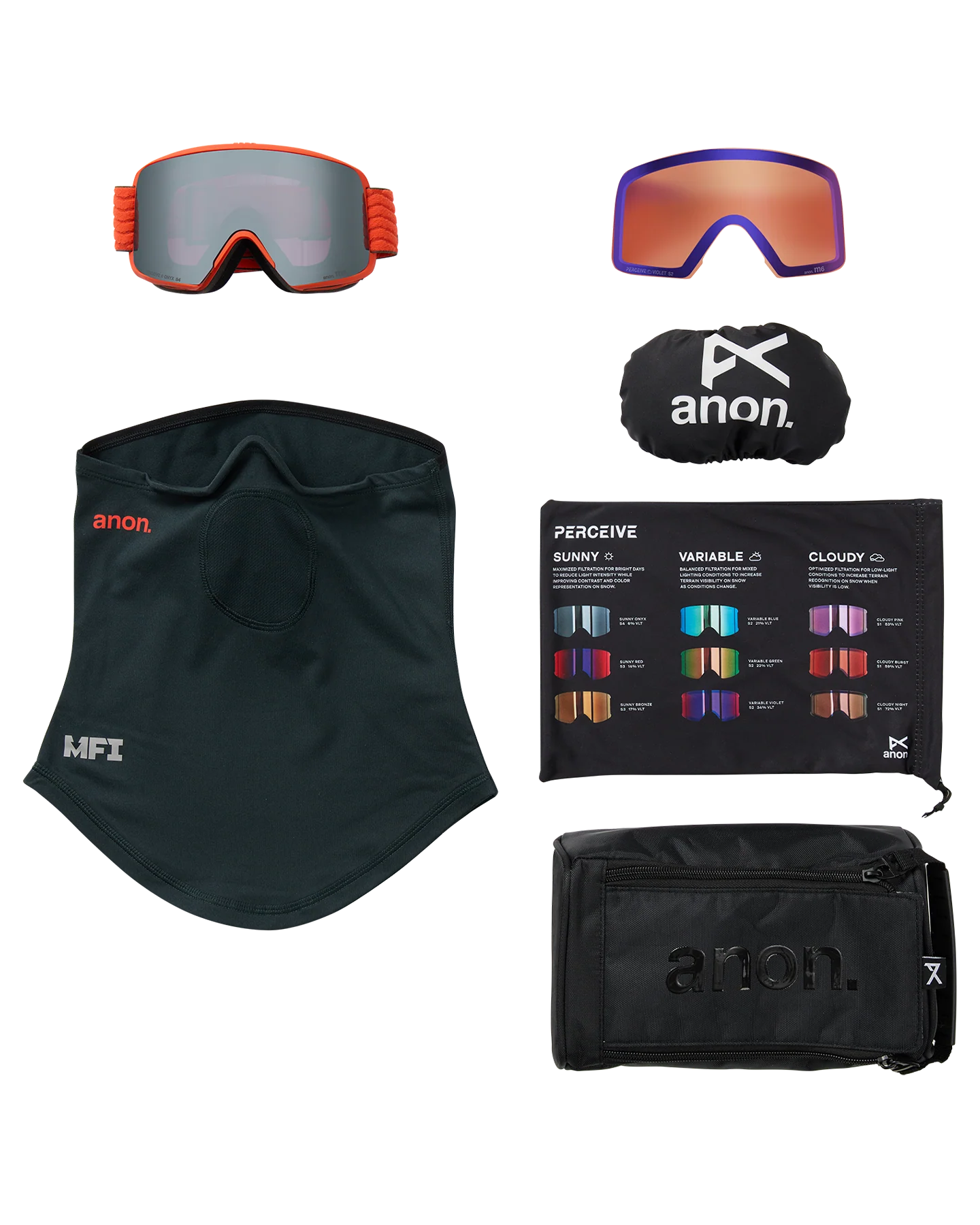 Anon M6 Snow Goggles + Bonus Lens + MFI® Face Mask - Fiesta Red/Perceive Sunny Onyx - Image 6