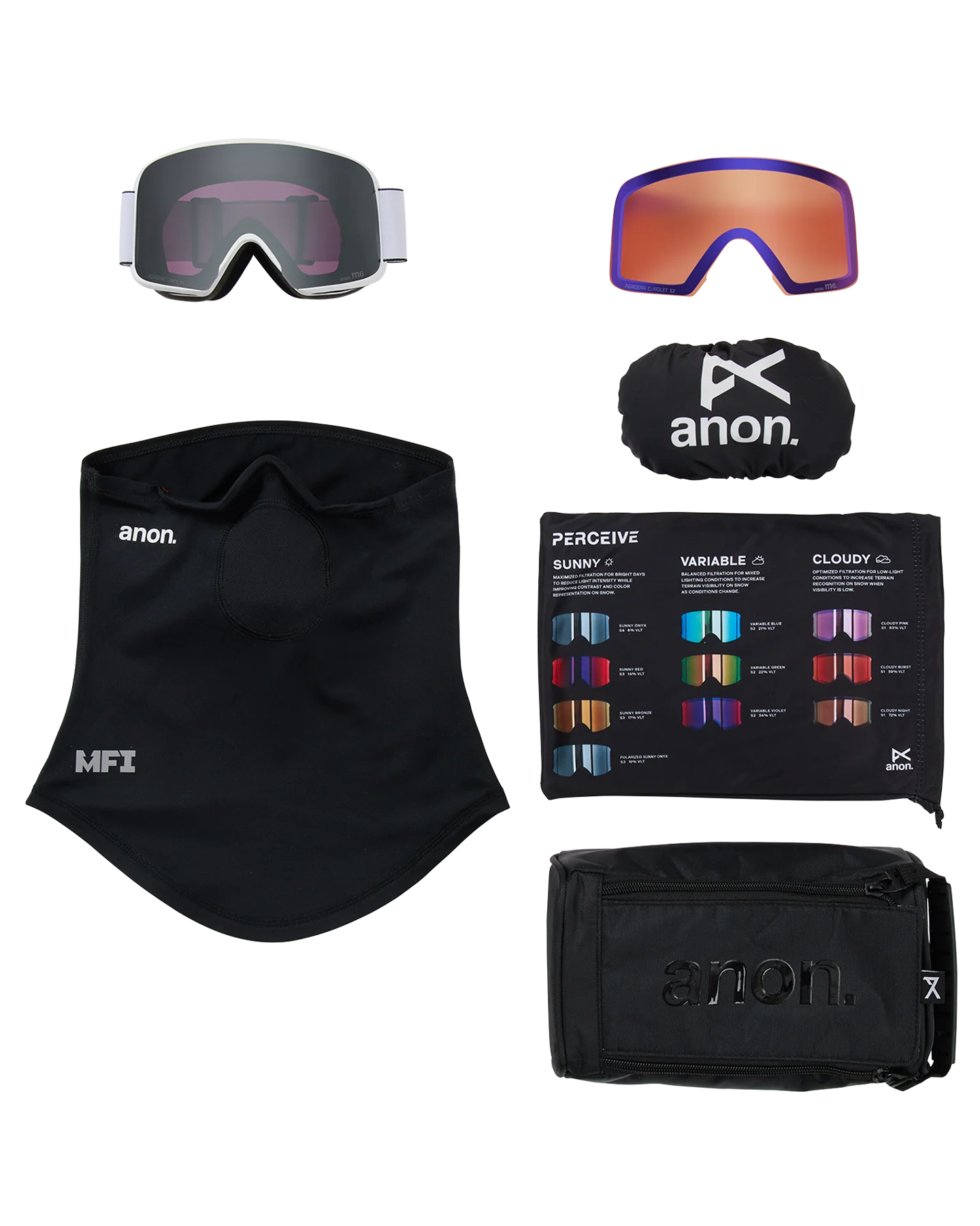 Anon M6 Snow Goggles + Bonus Lens + MFI® Face Mask - White/Perceive Sunny Onyx - Image 6
