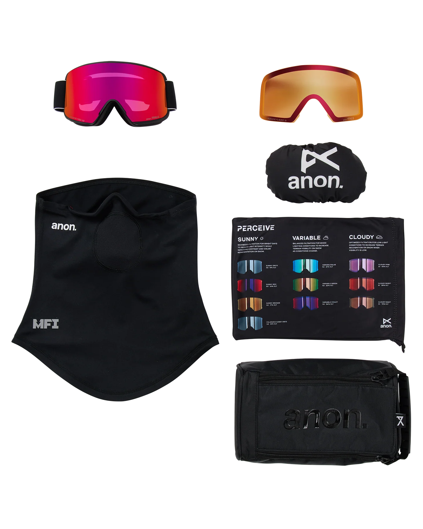 Anon M6S Snow Goggles + Bonus Lens + MFI® Face Mask - Black/Perceive Sunny Red - Image 6