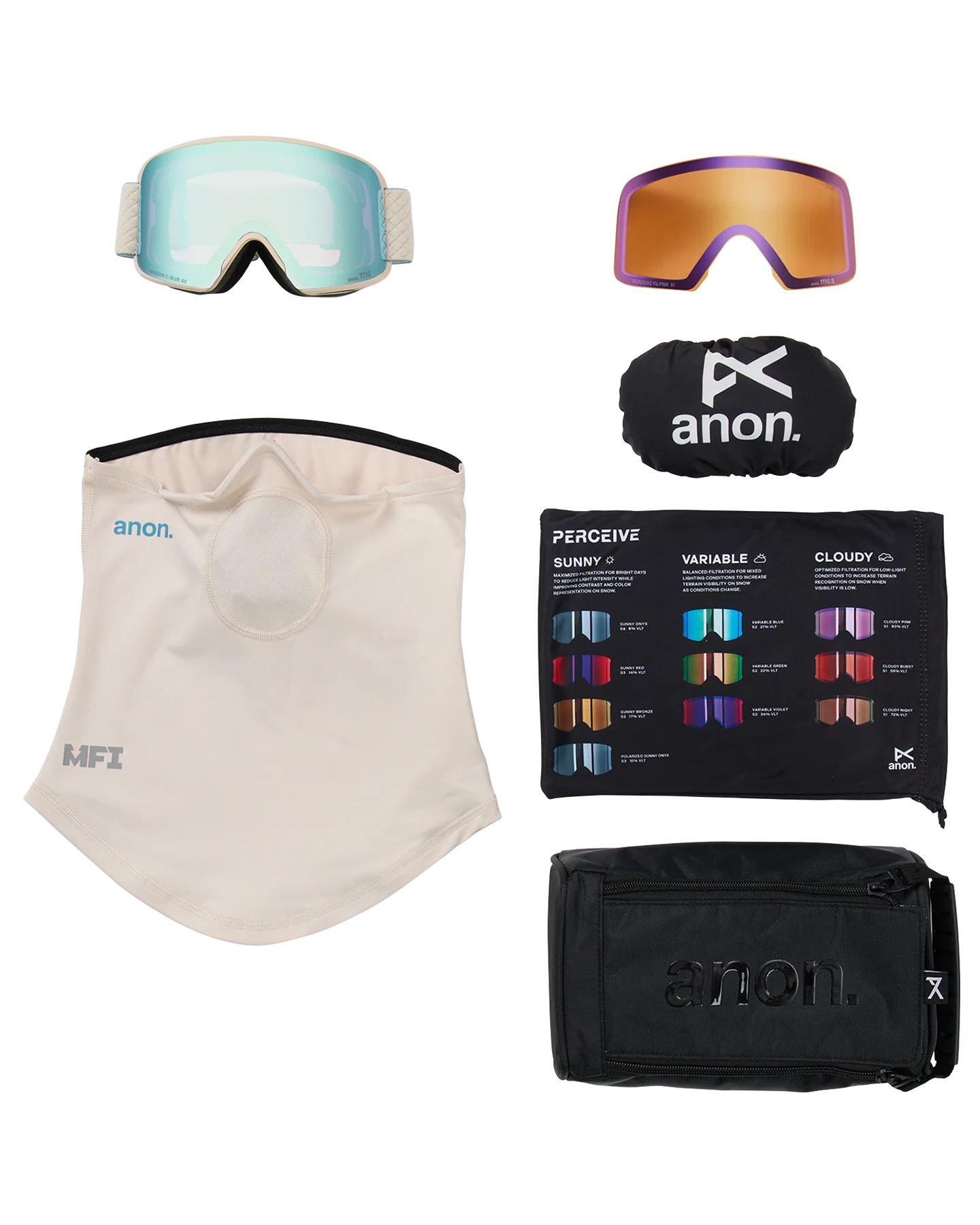Anon M6S Snow Goggles + Bonus Lens + MFI® Face Mask - Oat/Perceive Variable Blue - Image 6