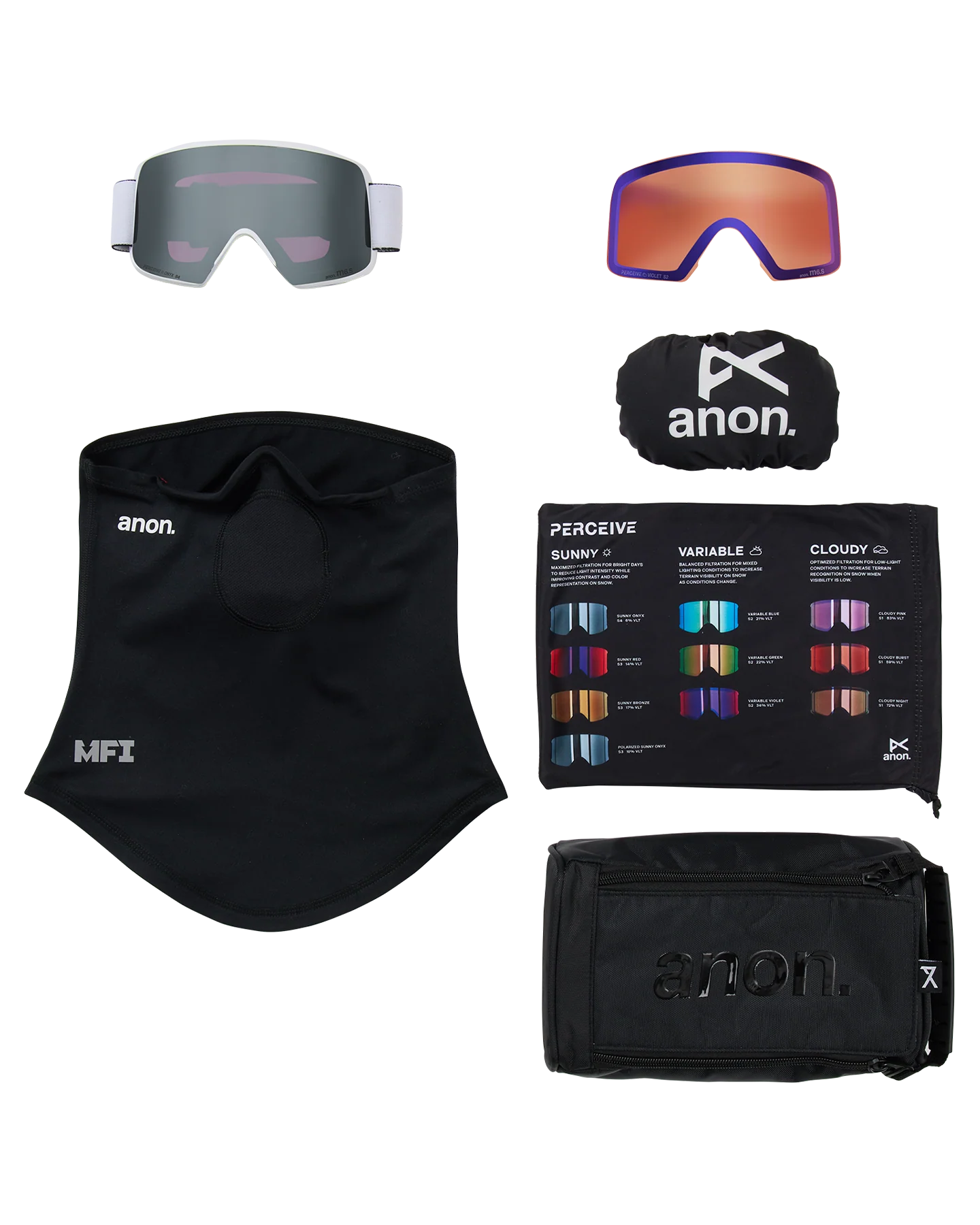 Anon M6S Snow Goggles + Bonus Lens + MFI® Face Mask - White/Perceive Sunny Onyx - Image 6